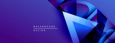 Soyut geometrik şekiller, canlı mavi renkler, dinamik kompozisyon. Gradyan efektli modern arkaplan tasarımı, gösterişli sunum.