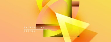 Soyut geometrik şekiller, sıcak renkler, eğim arkaplanı. Modern tasarım elementleri dinamik görsel bileşim oluşturur.