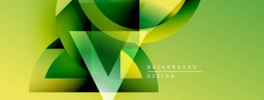 Soyut yeşil arkaplan. Geometrik şekiller örtüşür, dinamik görsel efekt yaratır. Işık çizgileri derinlik, modern his ekler..