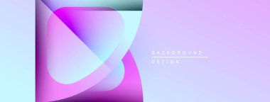 Soyut arkaplan özellikleri üst üste binen şekiller, canlı mor renkler, yumuşak eğimler. Modern tasarım elementleri dinamik görsel efekt yaratır.