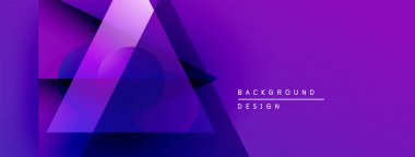 Soyut mor gradyan tasarım. Üst üste binen geometrik şekiller dinamik görsel efekt yaratır. Sunumlar ve web siteleri için modern arkaplan.