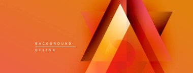 Soyut geometrik şekiller örtüşerek canlı turuncu gradyan oluşturur. Modern tasarım elementleri yenilik ve enerji öneriyor.