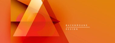 Soyut geometrik tasarım. Turuncu, kırmızı renkler katmanlı üçgen şekiller oluşturur. Dijital projeler için modern arkaplan.