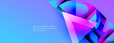 Soyut mavi arkaplan, üst üste binen şekiller, gradyanlar, canlı renkler. Metin, dinamik biçimlerin altında arkaplan tasarımı okur.