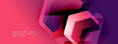 Soyut geometrik şekiller örtüşür, canlı bir değişim etkisi yaratır. Pembe, mor renkler tasarıma hakim. Modern, dinamik kompozisyon.