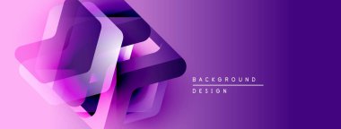 Soyut geometrik şekiller örtüşür, dinamik mor gradyan arkaplan oluşturur. Dijital projeler için modern tasarım ögesi.