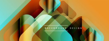 Soyut geometrik şekiller örtüşüyor, canlı renk eğimleri yaratıyor. Modern tasarım pürüzsüz geçişler, sıcak tonlar, serin renkler içerir.