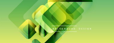 Soyut geometrik arkaplan. Üst üste binen kareler canlı yeşil gradyan etkisi yaratır. Dijital projeler için modern tasarım.