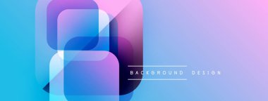 Soyut geometrik şekiller örtüşür, canlı bir gradyan arkaplan oluşturur. Modern tasarım havalı maviler, morlar, pembeler içerir.