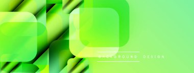 Soyut geometrik tasarım. Üst üste binen kareler canlı yeşil gradyan etkisi yaratır. Dijital projeler için modern arkaplan.