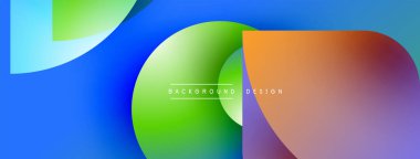Soyut renkli şekiller çakışıyor. Gradyan renkler harmanlanarak, dinamik görsel efekt yaratır. Modern tasarım ögeleri pürüzsüz geçişler sunar.