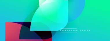 Soyut arkaplan özellikleri üst üste binen şekiller, canlı renkler, gradyanlar. Modern tasarım elementleri dinamik görsel deneyim yaratır.