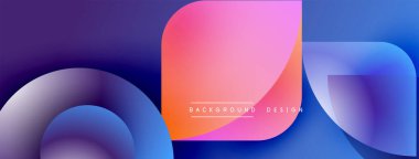 Soyut gradyanlar çakışıyor, dinamik görsel akış yaratıyor. Modern tasarım öğeleri akıcılık, yenilik, canlı renkler önerir.