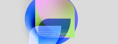 Soyut renkli şekiller örtüşür ve canlı bir zemin oluşturur. Yumuşak gradyanlar mavileri, pembeleri, sarıları, yeşillikleri harmanlarlar. Minimalist tasarım.