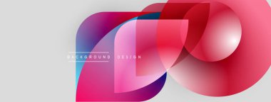 Soyut tasarım özellikleri üst üste binen renkli şekiller. Pembe, mor renkler açık gri arkaplana hakim. Modern, dinamik kompozisyon.