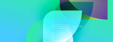 Soyut gradyan şekiller çakışıyor, dinamik görsel etki yaratıyor. Turkuaz, yeşil, mor renkler baskın kompozisyon. Minimalist tasarım.