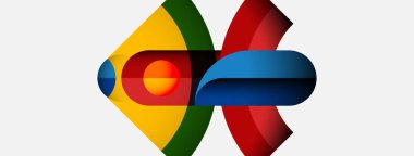 Soyut renkli tasarım. Üst üste binen şekiller dinamik görsel etki yaratır. Parlak renkler enerji, hareket, modern estetik.