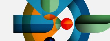 Soyut geometrik bileşim. Üst üste binen şekiller, dinamik görsel ilgi yaratır. Renkler harmanlanır, modern tasarımı oluşturur. Yumuşak eğimler mevcut derinlik.