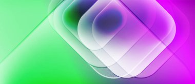 Soyut gradyanlar, üst üste binen kareler, canlı renkler. Modern tasarım, pürüzsüz geçişler, dijital sanat kompozisyonu. Minimalist estetik.