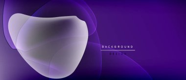 Soyut mor arkaplan. Sıvı şekiller üst üste binerek, dinamik görsel efekt yaratır. Metin elementli minimalist tasarım.
