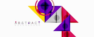 Modern soyut tasarım. Geometrik şekiller örtüşür, canlı renk farklılıkları yaratır. Minimalist kompozisyon, arka plan için uygun.