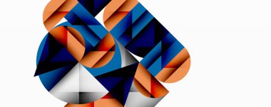 Soyut geometrik şekiller çakışıyor. Turuncu, mavi gradyanlar dinamik kompozisyon oluşturur. Minimalist tasarım, temiz çizgiler, modern estetik..