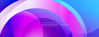 Soyut arkaplan, üst üste binen daireler, canlı mor, mavi renkler. Modern tasarım ögesi, pürüzsüz gradyanlar dinamik görsel efekt yaratır.