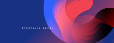 Soyut sıvı şekilleri örtüşür ve canlı renk değişimleri yaratır. Mavi sol tarafa hükmediyor, pembeye, kırmızıya, mora dönüşüyor. Modern tasarım ögesi.