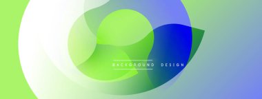 Soyut tasarım özellikleri üst üste binen daireler, gradyanlar. Renkler açık yeşilden maviye karışır. Metin arka plan tasarımı okur. Basit, modern estetik..