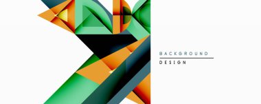 Soyut geometrik tasarım üst üste binen şekiller, canlı renkler içerir. Turuncu, yeşil, siyah beyaz arka plana karşı dinamik kompozisyon oluşturur. Modern estetik.