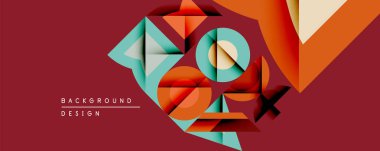 Soyut geometrik bileşim. Üst üste binen şekiller katmanlı etki yaratır. Sıcak renkler kestane rengi arkaplana karşı deniz mavisi aksanıyla baskın gelir. Modern tasarım ögesi.