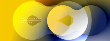 Soyut çakışan daireler. Sarı, beyaz, mavi gradyanlar dinamik görsel akış yaratır. Arka planlar için modern tasarım ögesi.