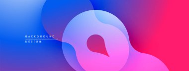 Soyut sıvı şekilleri canlı mavileri, morları, pembeleri harmanlıyor. Modern tasarım hareket, enerji ve derinlik öneriyor. Gradyan renkler görsel ilgi oluşturur.