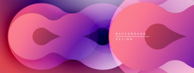 Soyut sıvı şekiller, canlı renklerin karışımı. Modern tasarım, pürüzsüz eğimler dinamik kompozisyon yaratır. Pembe, mor renkler egemen.