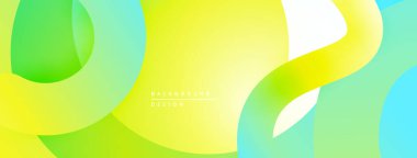 Soyut sıvı şekiller, canlı renklerin karışımı. Sarı egemen olur, yeşil, mavi aksanlar pürüzsüz gradyanlar yaratır. Modern tasarım ögesi.