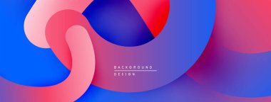 Soyut sıvı şekilleri kesişir. Pembe, mor, mavi renkler dinamik bileşim oluşturur. Arka planlar için modern tasarım ögesi.