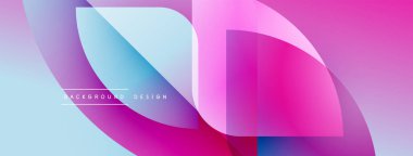 Soyut geometrik şekiller çakışıyor. Renkler, maviler, pembeler, morlar. Modern tasarım akıcılığı ve dinamizmi çağrıştırıyor. Minimalist estetik.