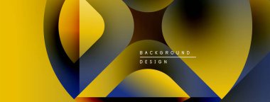 Soyut geometrik şekiller, sarı arka plan, mavi aksanlar. Modern tasarım elementleri dinamik görsel etki yaratır. Metin arkaplan tasarımı okur.