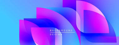 Soyut, enerjik bir arkaplan. Üst üste binen şekiller dinamik ve modern görsel efektler yaratır. Mavi, mor renkler kompozisyona hakim..