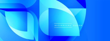 Soyut mavi şekiller dinamik bileşim yaratır. Renkler derinliği gösteriyor, modern tasarım estetiği. Mevcut en küçük metin.