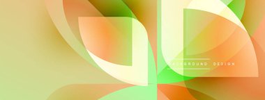 Soyut şekiller örtüşür, yumuşak eğimler yaratır. Renkler arasında turuncu, yeşil, sarı, şeftali var. Arka planlar için modern tasarım ögesi.