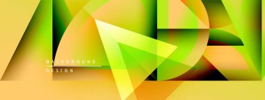 Soyut geometrik şekiller örtüşür, parlak sarı ve yeşil renkler yaratır. Modern tasarım elementleri dinamik görsel deneyim önerir.