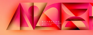 Soyut geometrik tasarım. Pembe, turuncu renkler modern arka plan yaratır. Üst üste binen şekiller derinlik ve doku olduğunu gösteriyor. Minimalist stil.