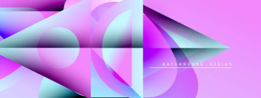 Soyut geometrik şekiller örtüşüyor, canlı pembe ve mavi renkler yaratıyor. Modern tasarım elementleri dinamik görsel deneyim önerir.