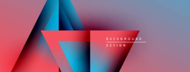 Soyut geometrik şekiller canlı renkleri harmanlarlar. Gradyan geçişler modern görsel etki yaratır. Katmanlı üçgenler, pürüzsüz dokular dizayn et.