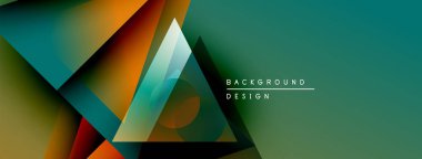 Soyut geometrik şekiller üst üste biniyor, dinamik deniz mavisi, turuncu gradyan oluşturuyor. Arkaplan ve sunumlar için modern tasarım ögesi.