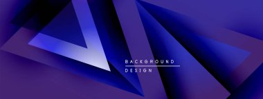 Soyut geometrik şekiller, canlı mor renkler, modern tasarım elementleri. Arkaplan özellikleri katmanlı üçgenler, dinamik bileşim.