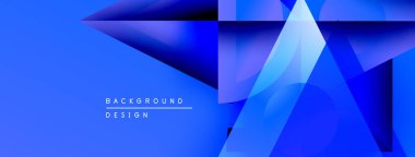 Soyut mavi geometrik şekiller modern arkaplan oluşturur. Gradyan renkler, katmanlı tasarım, dinamik kompozisyon. Minimalist stil.