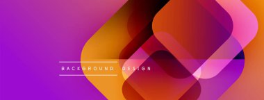 Soyut geometrik şekiller örtüşür, canlı bir değişim etkisi yaratır. Mor, turuncu, pembe renkler kompozisyona hakim. Modern tasarım ögesi.