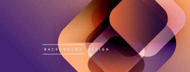 Soyut geometrik şekiller örtüşüyor, canlı mor, turuncu renkler yaratıyor. Arkaplan ve sunumlar için modern tasarım ögesi.